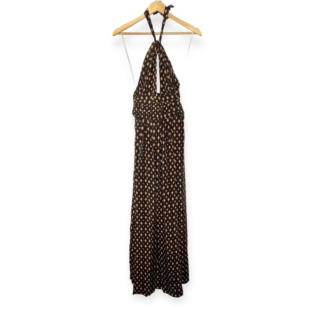 NWT Johanna Ortiz Palm Tree Collector Sequin Maxi Halter Dress Silk Brown Sz 12